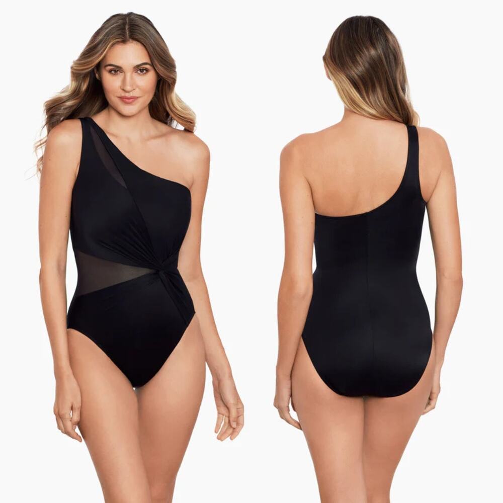 Miraclesuit Minx One Piece One Shoulder Mesh Black Swimsuit